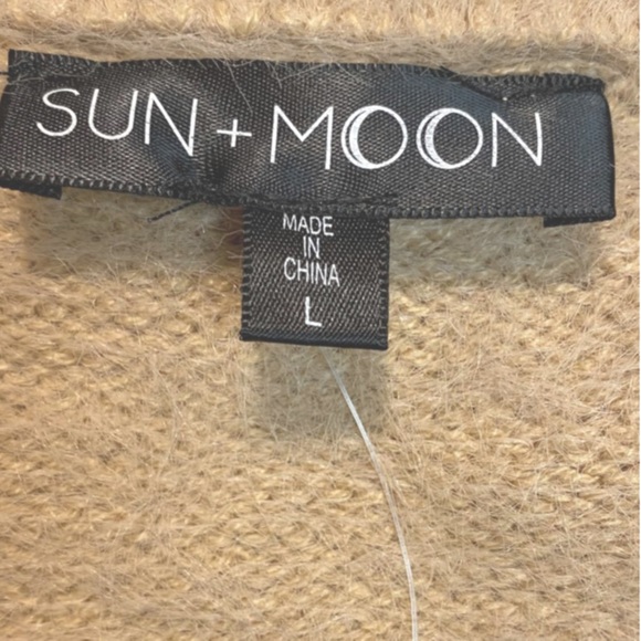 Sun + Moon Fuzzy Sweater Light Camel Brown Mock Neck Long Sleeves Casual Top - Picture 7 of 8